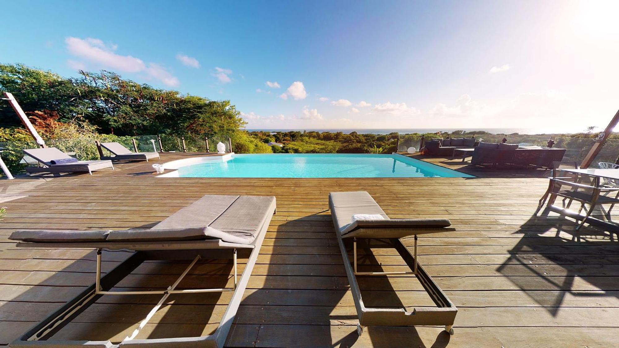Villa Deluxe L'Hacienda Villa Vue Mer 180 Piscine Jacuzzi Proche Plage Marina Golf Pointe Des Chateaux Et Casino Jardin Clos Voyage Durable سانت فرانسوا الغرفة الصورة