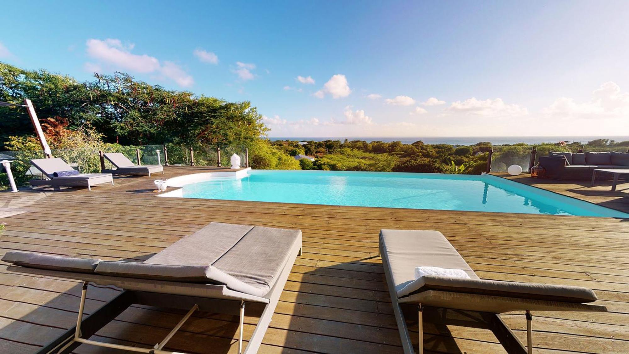 Villa Deluxe L'Hacienda Villa Vue Mer 180 Piscine Jacuzzi Proche Plage Marina Golf Pointe Des Chateaux Et Casino Jardin Clos Voyage Durable سانت فرانسوا الغرفة الصورة